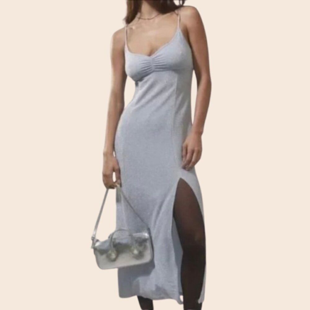 Urban Outfitters Shimmering Blue Silver Arna Sparkle Midi Dress Size XS